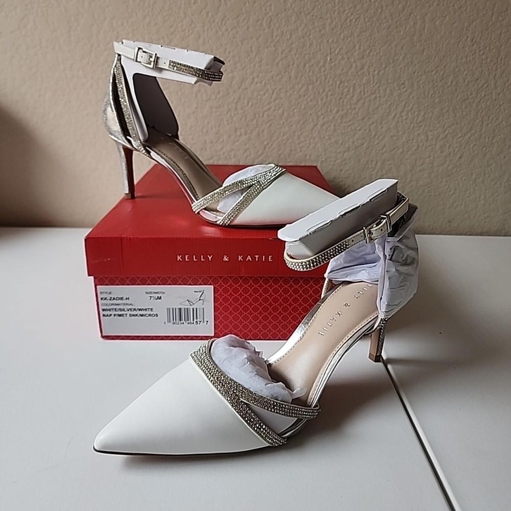 Kelly and Katie Zadie Heels White Silver Rhinestones Size 7.5 NEW
